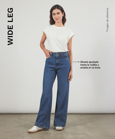 Jeans Wide Leg Para Mujer, AzulMedio, hi-res