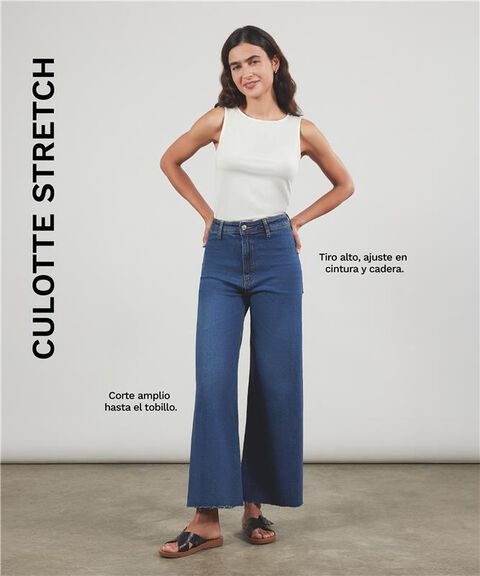 Jeans Culotte Stretch, Negro, hi-res