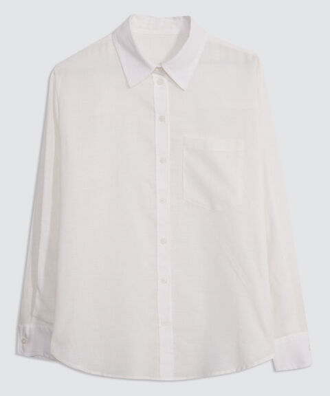 Camisa en Efecto Lino, Blanco, hi-res