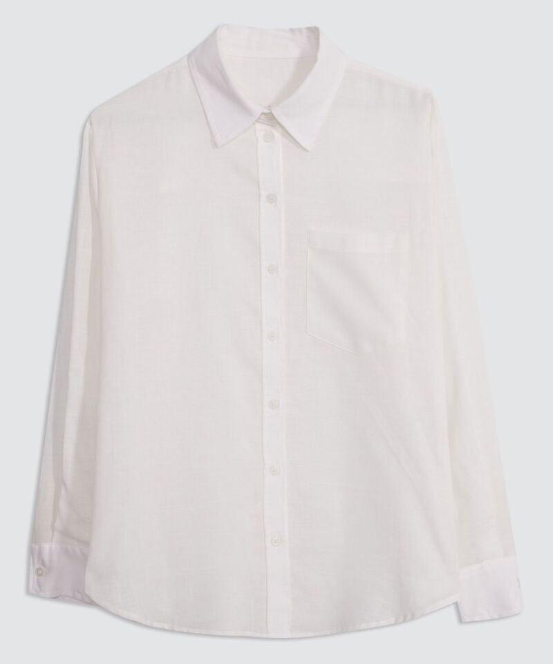 Camisa en Efecto Lino, Blanco, hi-res