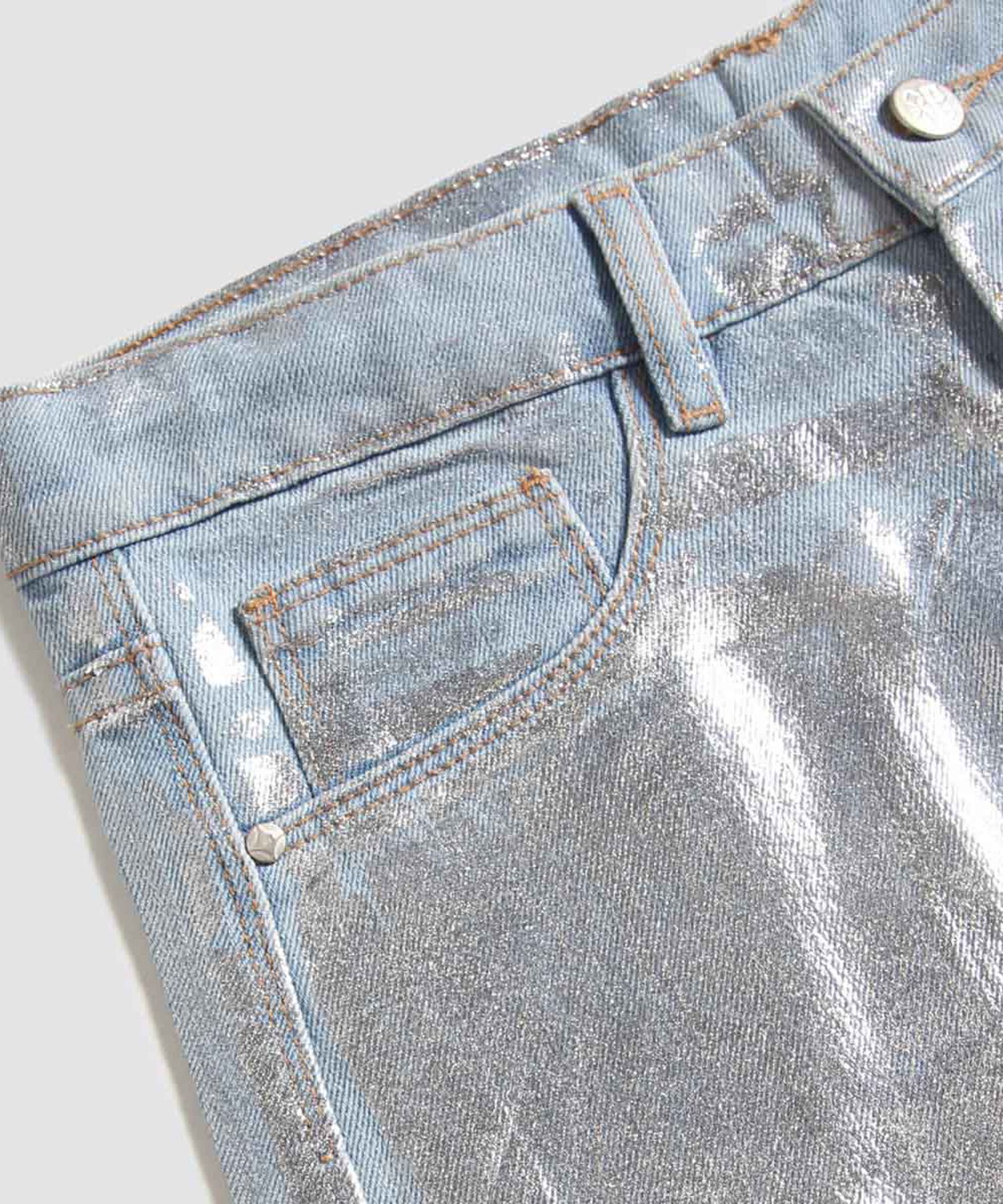 Jeans Wide Leg con Foil para Niña, AzulClaro, hi-res