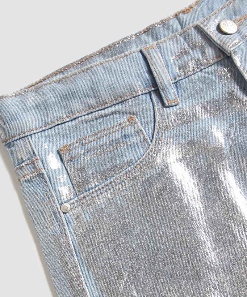 Jeans Wide Leg con Foil para Niña, AzulClaro, hi-res