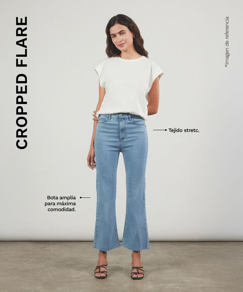 Jeans Cropped Flare, VerdeClaro, hi-res