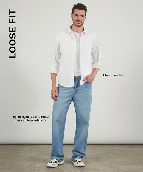Jeans Loose Fit Tono Negro, Negro, hi-res