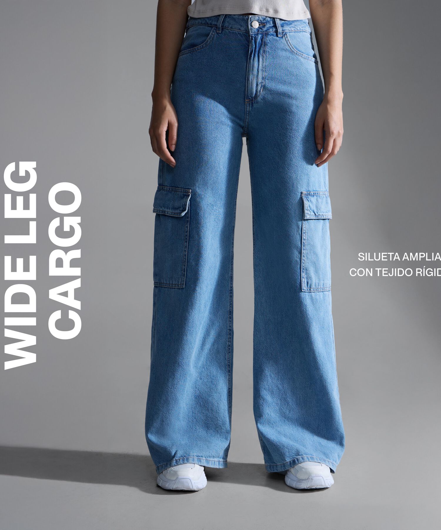 Jeans Wide Leg Cargo, CafeClaro, hi-res