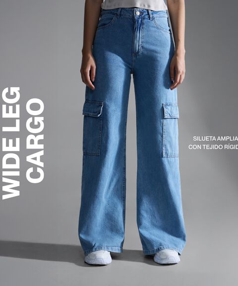 Jeans Wide Leg Cargo, CafeClaro, hi-res
