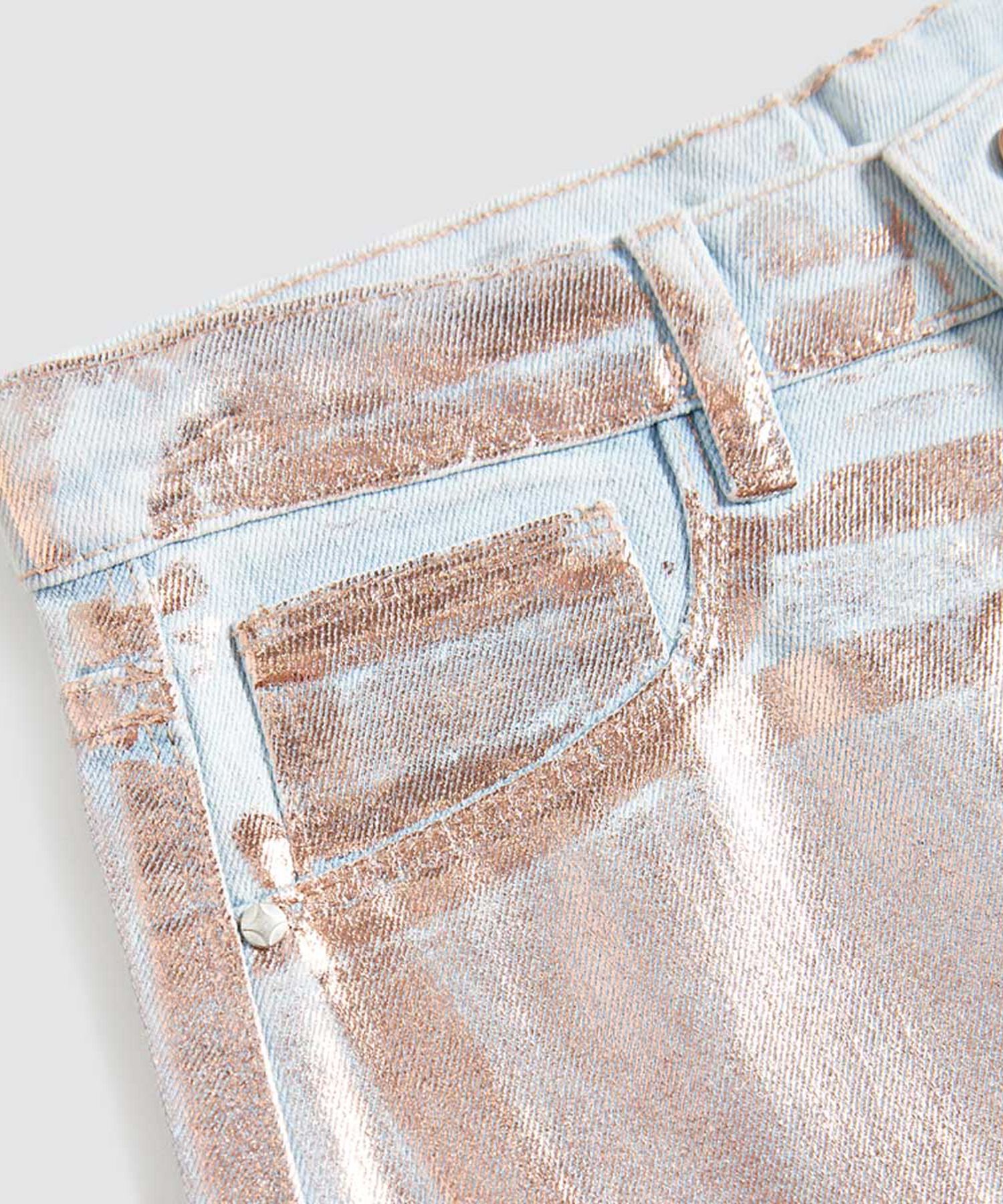 Jeans Wide Leg con Foil Rosa para Niña, AzulClaro, hi-res