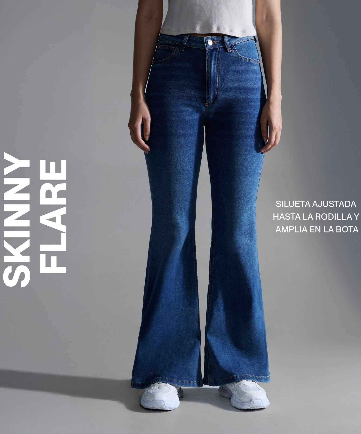 Jeans Skinny Flare Tono Negro, Negro, hi-res