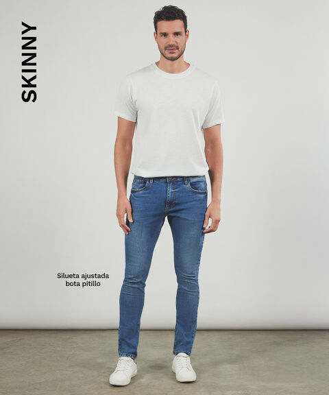 Jeans Skinny con Desgastes, AzulMedio, hi-res